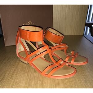 Coach Orange Ankle Wrap Zipper Back Sandals 6.5 with BOX